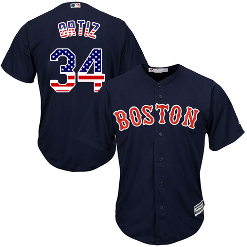 ون دايركشن Men's David Ortiz Boston Red Sox #34 Navy Blue USA Flag MLB Jersey ون دايركشن